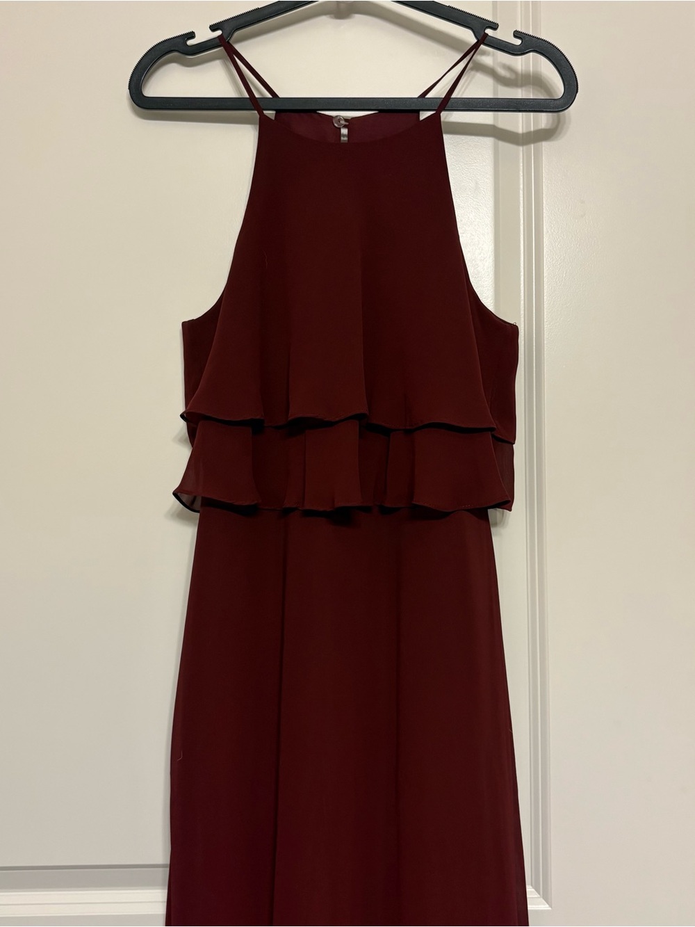 Jenny Yoo Burgundy Ruffled Halter Dress